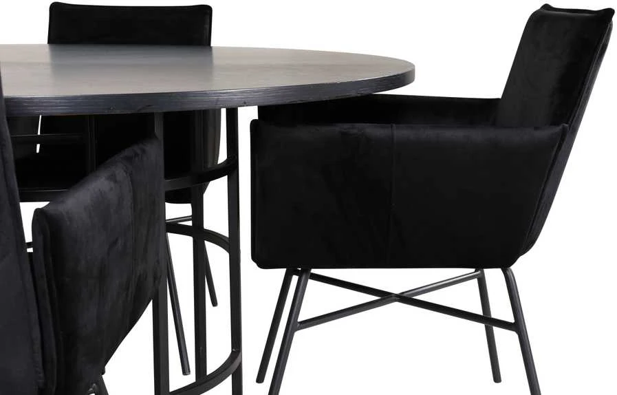 Venture Design Valgomasis stalas, Kopenhaga, 140x74 cm, Juodas + Valgomasis kėdė, Petra, 60x87x57 cm, Juoda