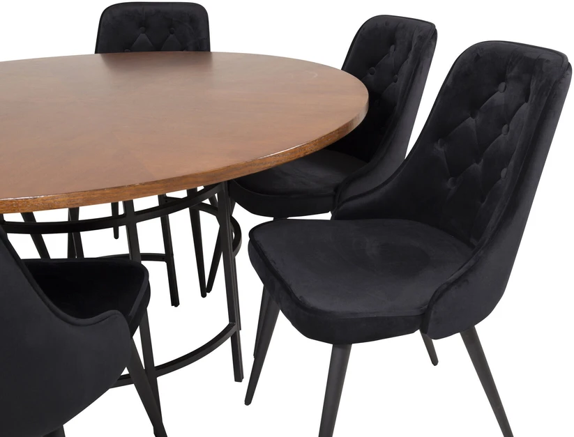 Venture Design Valgomasis stalas, Kopenhaga, ⌀140 cm, Ruda / Valgomasis kėdė, Veltinė prabanga, 66x88.5x50 cm, Juoda