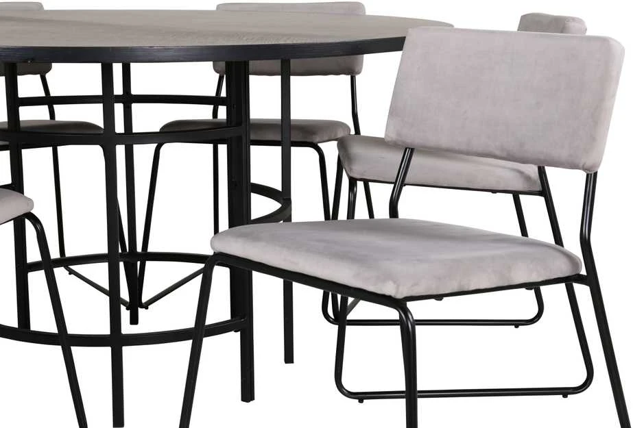 Venture Design Valgomasis stalas, Kopenhaga, 140x74 cm, Juodas + Valgomasis kėdė, Kenth, 52x76x40 cm, Šviesiai pilka