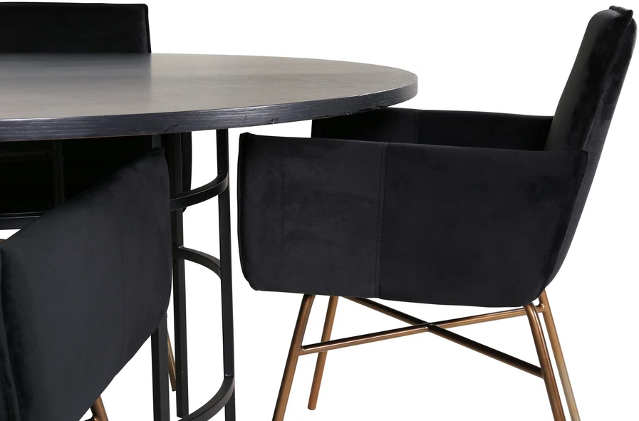 Venture Design Valgomasis stalas, Kopenhaga, 140x74 cm, Juodas / Valgomasis kėdė, Petra, 60x87x57 cm, Juoda aksomas