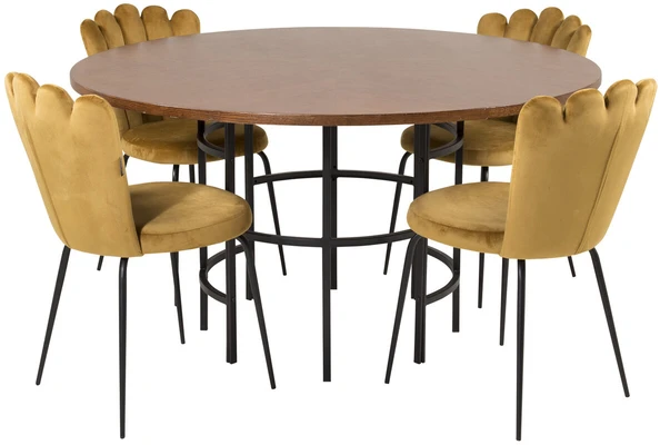 Venture Design Valgomasis stalas, Kopenhaga, ⌀140 cm, Ruda/Juoda+Kėdė, Limhamn Light, 54x82.5x44.5 cm, Aukso spalvos