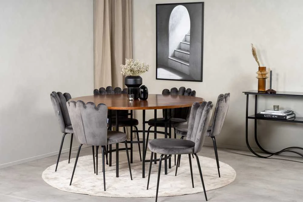 Venture Design Valgomasis stalas, Kopenhaga, ⌀140 cm, Ruda/Juoda, Kėdė, Limhamn, 54x82.5x44.5 cm, Pilka