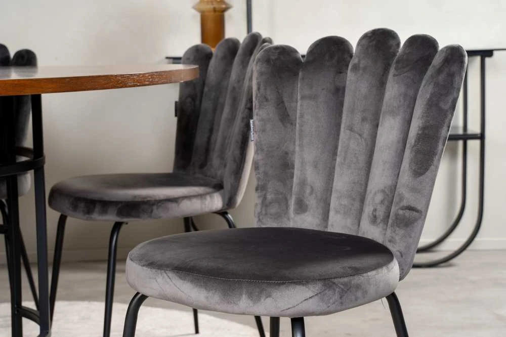 Venture Design Valgomasis stalas, Kopenhaga, ⌀140 cm, Ruda/Juoda, Kėdė, Limhamn, 54x82.5x44.5 cm, Pilka