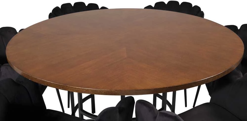 Venture Design Valgomasis stalas, Kopenhaga, ⌀140 cm, rudas / Valgomasis kėdė, Limhamn, 54x76x61 cm, juoda aksomas