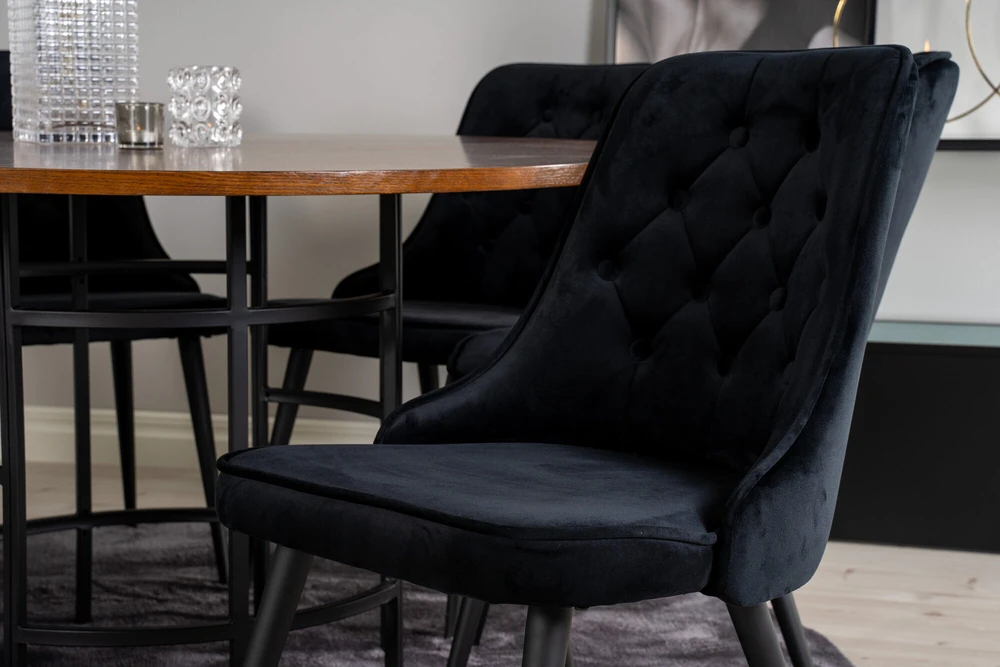 Venture Design Valgomasis stalas, Kopenhaga, ⌀140 cm, Ruda / Valgomasis kėdė, Veltinė prabanga, 66x88.5x50 cm, Juoda