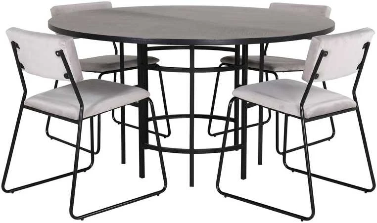 Venture Design Valgomasis stalas, Kopenhaga, 140x74 cm, Juodas + Valgomasis kėdė, Kenth, 52x76x40 cm, Šviesiai pilka aksomas