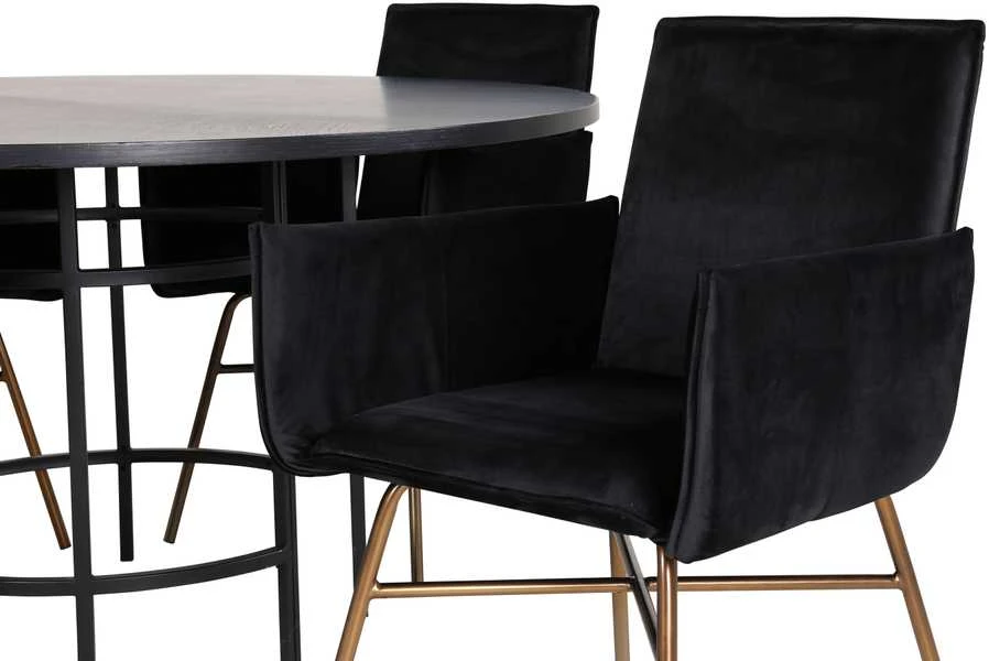 Venture Design Valgomasis stalas, Kopenhaga, 140x74 cm, Juodas / Valgomasis kėdė, Petra, 60x87x57 cm, Juoda aksomas
