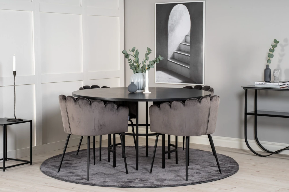 Venture Design Valgomasis stalas, Kopenhaga, ⌀140 cm, Juodas, Kėdė, Limhamn, 54x76 cm, Pilka