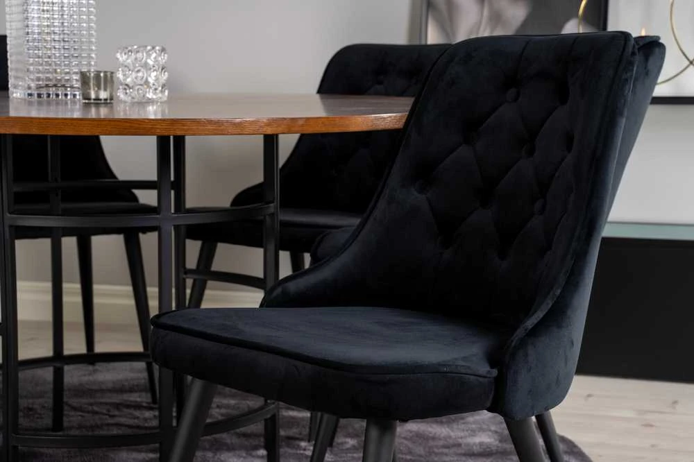 Venture Design Valgomasis stalas, Kopenhaga, ⌀140 cm, Ruda / Valgomasis kėdė, Veltinė prabanga, 66x88.5x50 cm, Juoda