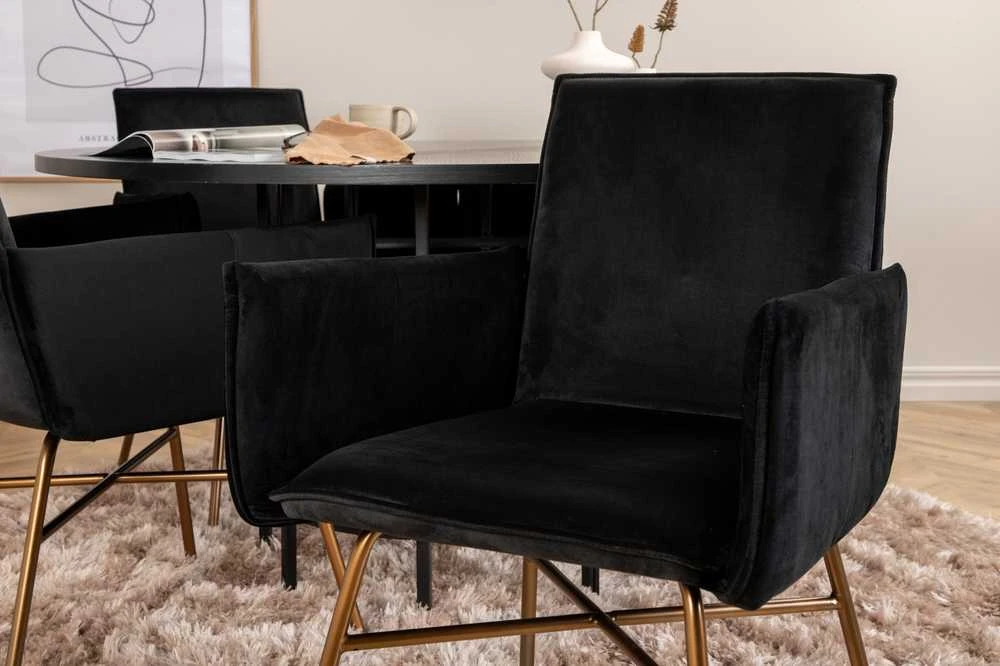 Venture Design Valgomasis stalas, Kopenhaga, 140x74 cm, Juodas / Valgomasis kėdė, Petra, 60x87x57 cm, Juoda aksomas
