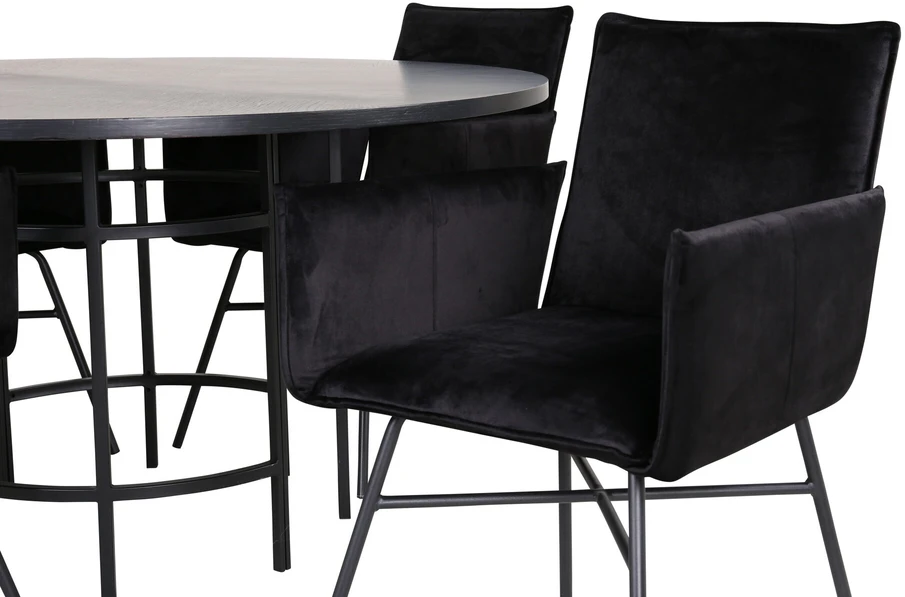 Venture Design Valgomasis stalas, Kopenhaga, 140x74 cm, Juodas + Valgomasis kėdė, Petra, 60x87x57 cm, Juoda