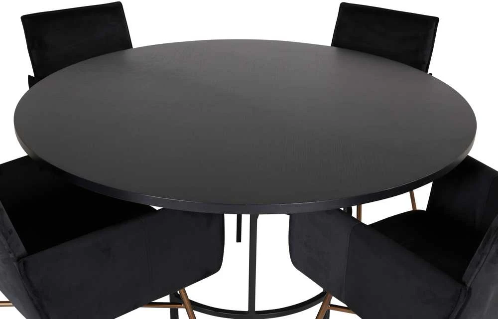 Venture Design Valgomasis stalas, Kopenhaga, 140x74 cm, Juodas / Valgomasis kėdė, Petra, 60x87x57 cm, Juoda aksomas