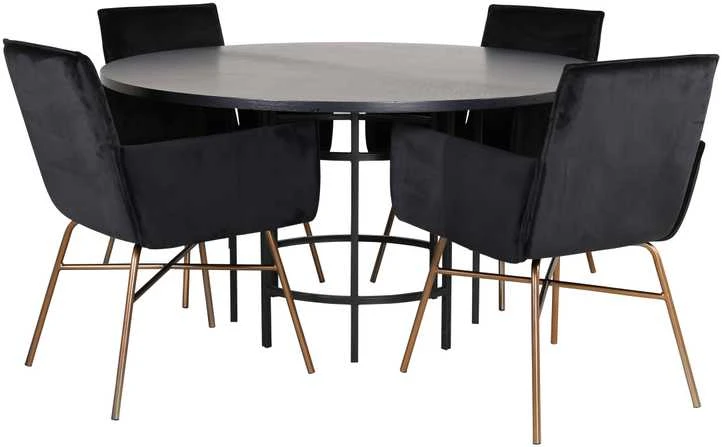 Venture Design Valgomasis stalas, Kopenhaga, 140x74 cm, Juodas / Valgomasis kėdė, Petra, 60x87x57 cm, Juoda aksomas
