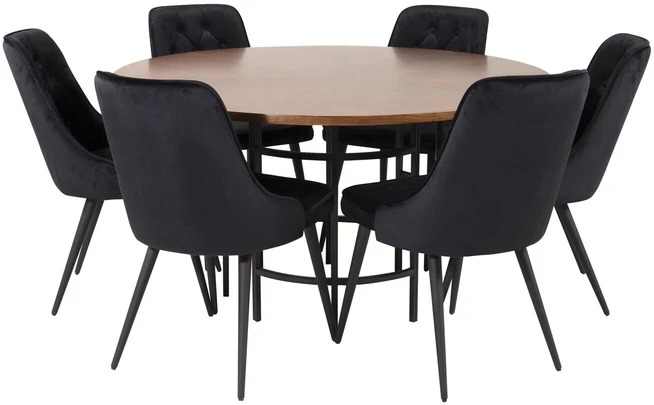 Venture Design Valgomasis stalas, Kopenhaga, ⌀140 cm, Ruda / Valgomasis kėdė, Veltinė prabanga, 66x88.5x50 cm, Juoda