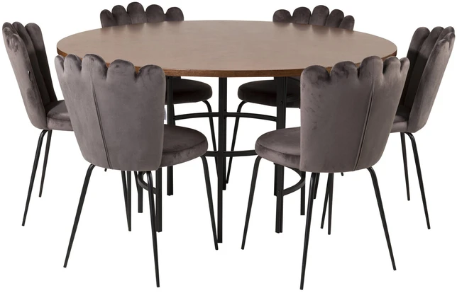 Venture Design Valgomasis stalas, Kopenhaga, ⌀140 cm, Ruda/Juoda, Kėdė, Limhamn, 54x82.5x44.5 cm, Pilka