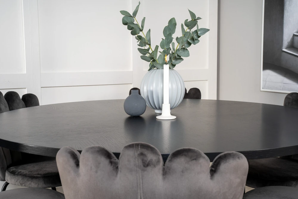 Venture Design Valgomasis stalas, Kopenhaga, ⌀140 cm, Juodas, Kėdė, Limhamn, 54x82.5x44.5 cm, Pilka