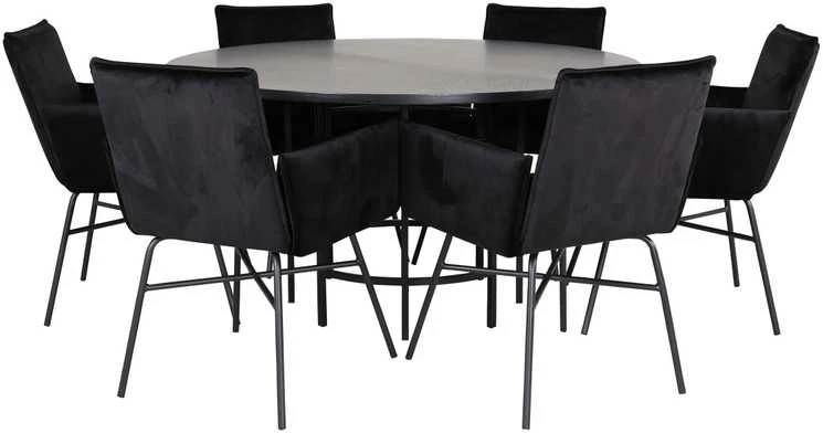 Venture Design Valgomasis stalas, Kopenhaga, 140x74 cm, Juodas / Valgomasis kėdė, Petra, 60x87x57 cm, Juoda