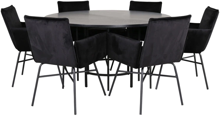 Venture Design Valgomasis stalas, Kopenhaga, 140x74 cm, Juodas / Valgomasis kėdė, Petra, 60x87x57 cm, Juoda