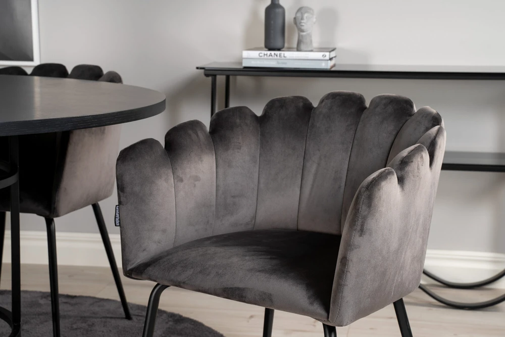 Venture Design Valgomasis stalas, Kopenhaga, ⌀140 cm, Juodas, Kėdė, Limhamn, 54x76 cm, Pilka