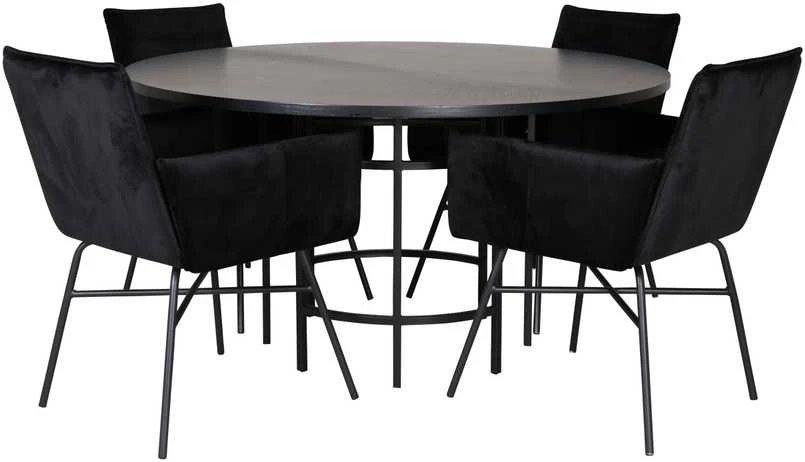 Venture Design Valgomasis stalas, Kopenhaga, 140x74 cm, Juodas + Valgomasis kėdė, Petra, 60x87x57 cm, Juoda
