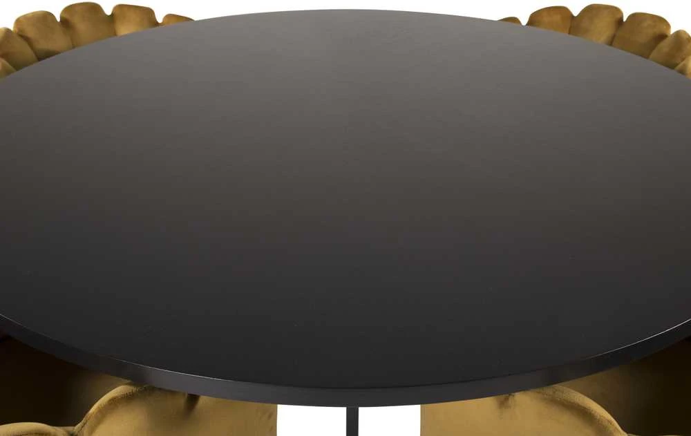 Venture Design Valgomasis stalas, Kopenhaga, ⌀140 cm, Juodas / Kėdė, Limhamn, 54x76x61 cm, Aukso velvetas