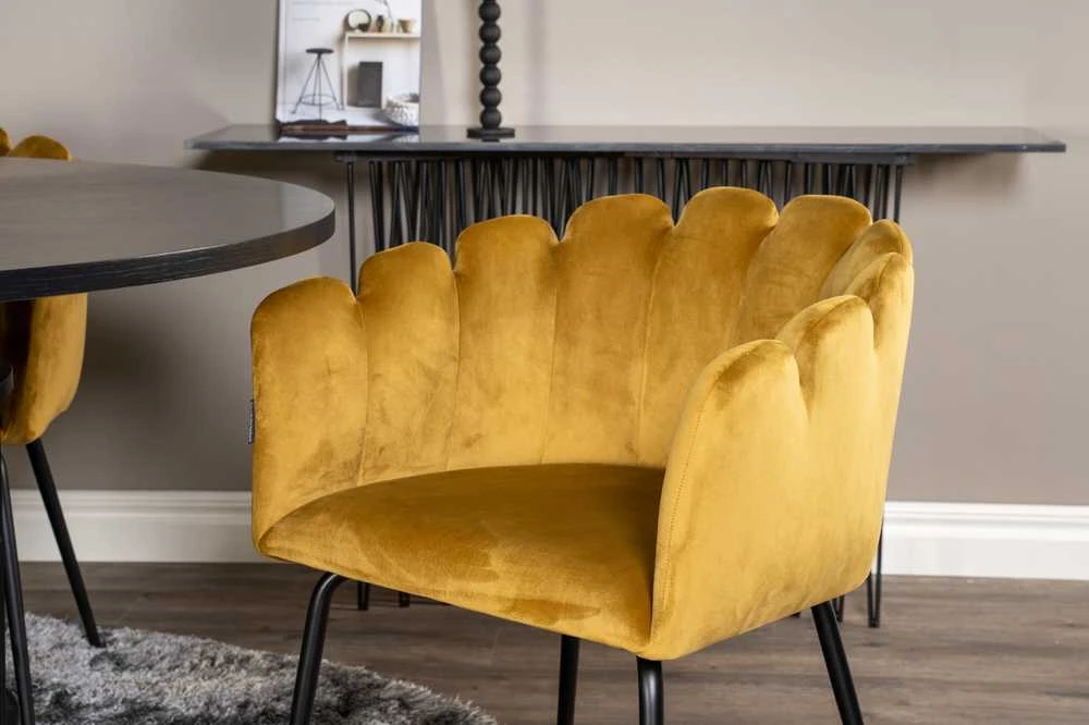 Venture Design Valgomasis stalas, Kopenhaga, ⌀140 cm, Juodas / Kėdė, Limhamn, 54x76x61 cm, Aukso velvetas