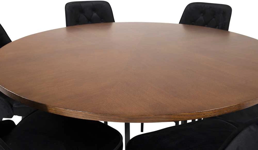 Venture Design Valgomasis stalas, Kopenhaga, ⌀140 cm, Ruda / Valgomasis kėdė, Veltinė prabanga, 66x88.5x50 cm, Juoda