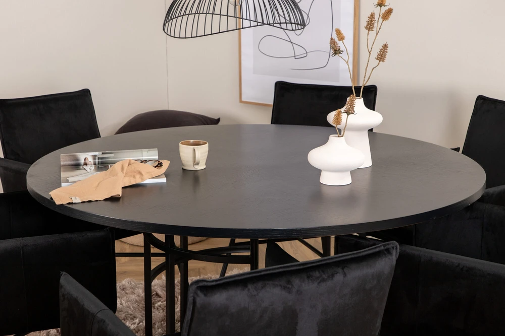 Venture Design Valgomasis stalas, Kopenhaga, 140x74 cm, Juodas / Valgomasis kėdė, Petra, 60x87x57 cm, Juoda