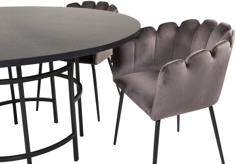 Venture Design Valgomasis stalas, Kopenhaga, ⌀140 cm, Juodas, Kėdė, Limhamn, 54x76 cm, Pilka