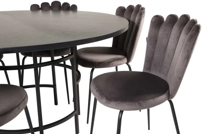 Venture Design Valgomasis stalas, Kopenhaga, ⌀140 cm, Juodas, Kėdė, Limhamn, 54x82.5x44.5 cm, Pilka