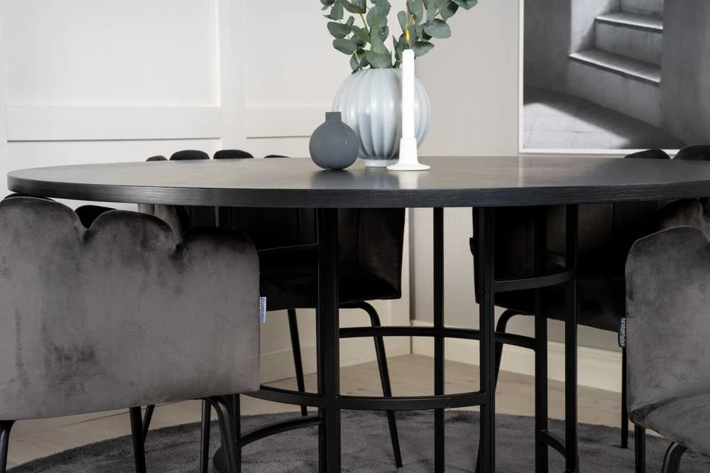 Venture Design Valgomasis stalas, Kopenhaga, ⌀140 cm, Juodas, Kėdė, Limhamn, 54x76 cm, Pilka