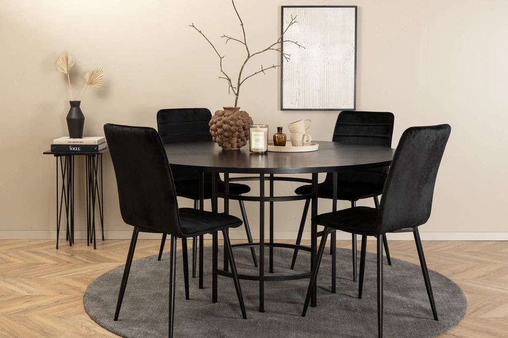 Venture Design Valgomasis stalas, Kopenhaga, 140x74 cm, Juodas / Valgomasis kėdė, Windu Lyx, 49x94x43 cm, Juoda