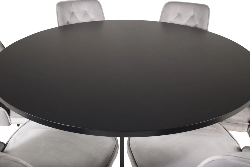Venture Design Valgomasis stalas, Kopenhaga, ⌀140 cm, Juodas / Valgomasis kėdė, Velvečiaus prabanga, 66x88.5x50 cm, Šviesiai pilka