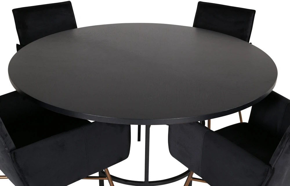 Venture Design Valgomasis stalas, Kopenhaga, 140x74 cm, Juodas / Valgomasis kėdė, Petra, 60x87x57 cm, Juoda aksomas