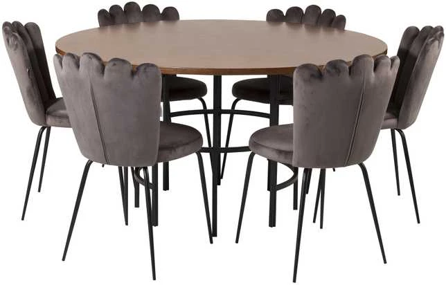 Venture Design Valgomasis stalas, Kopenhaga, ⌀140 cm, Ruda/Juoda, Kėdė, Limhamn, 54x82.5x44.5 cm, Pilka