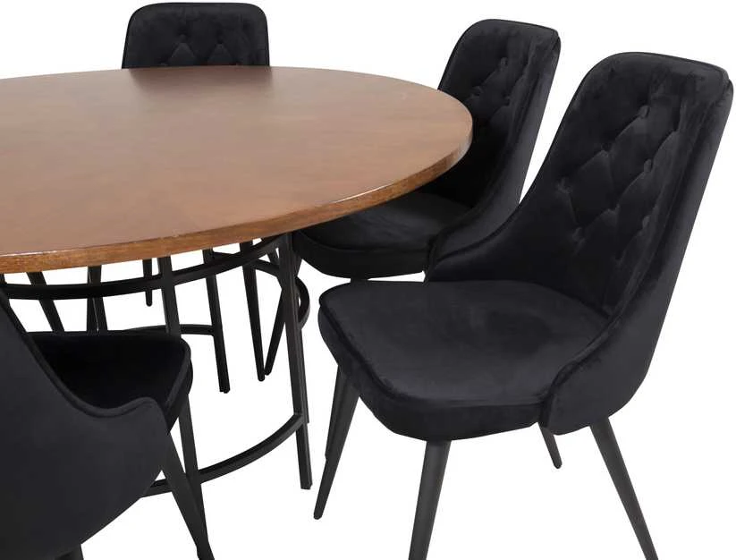 Venture Design Valgomasis stalas, Kopenhaga, ⌀140 cm, Ruda / Valgomasis kėdė, Veltinė prabanga, 66x88.5x50 cm, Juoda