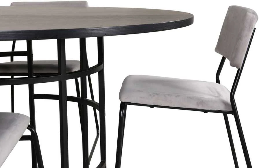 Venture Design Valgomasis stalas, Kopenhaga, 140x74 cm, Juodas + Valgomasis kėdė, Kenth, 52x76x40 cm, Šviesiai pilka aksomas