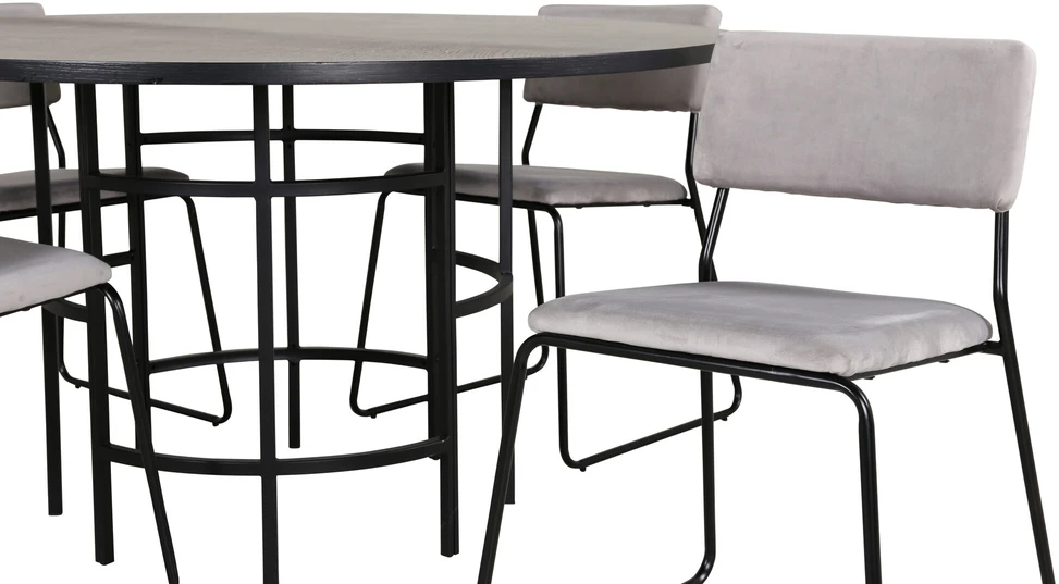 Venture Design Valgomasis stalas, Kopenhaga, 140x74 cm, Juodas + Valgomasis kėdė, Kenth, 52x76x40 cm, Šviesiai pilka aksomas