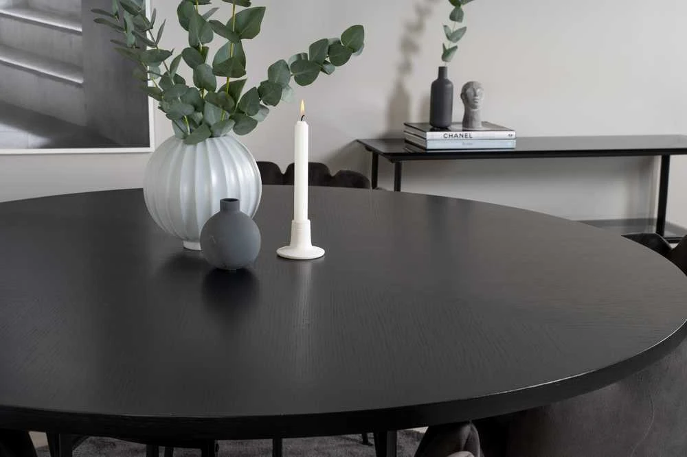 Venture Design Valgomasis stalas, Kopenhaga, ⌀140 cm, Juodas, Kėdė, Limhamn, 54x76 cm, Pilka
