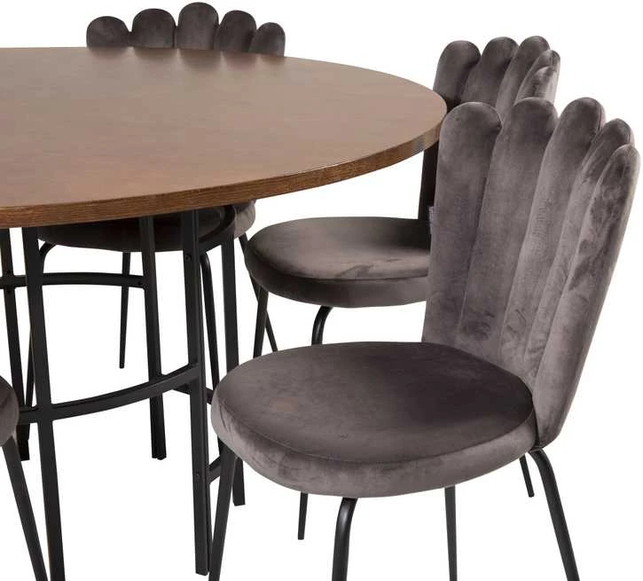 Venture Design Valgomasis stalas, Kopenhaga, ⌀140 cm, Ruda/Juoda, Kėdė, Limhamn, 54x82.5x44.5 cm, Pilka