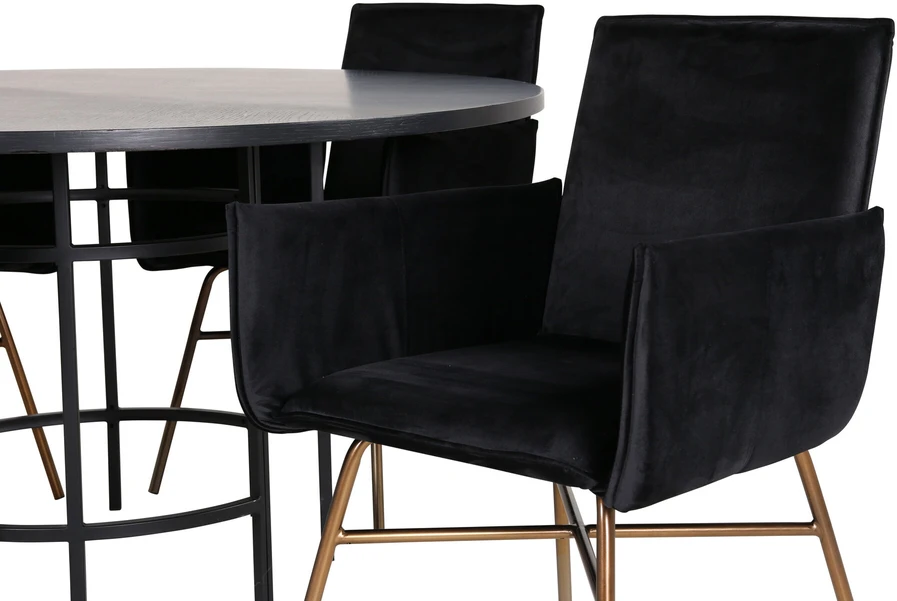 Venture Design Valgomasis stalas, Kopenhaga, 140x74 cm, Juodas / Valgomasis kėdė, Petra, 60x87x57 cm, Juoda aksomas
