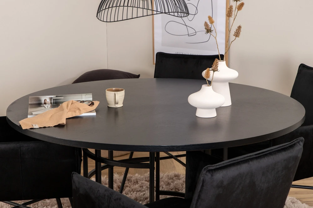 Venture Design Valgomasis stalas, Kopenhaga, 140x74 cm, Juodas + Valgomasis kėdė, Petra, 60x87x57 cm, Juoda