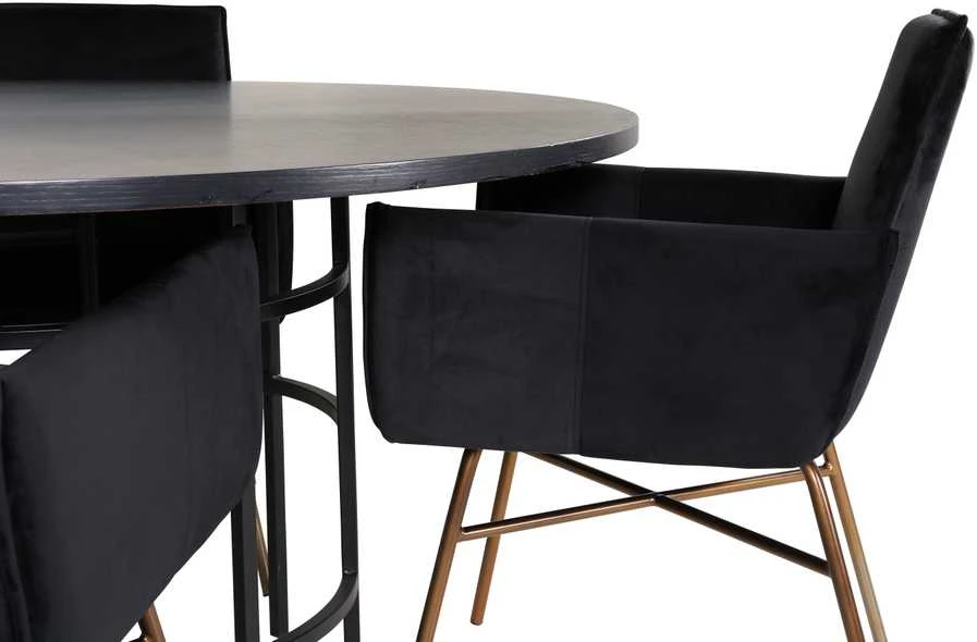 Venture Design Valgomasis stalas, Kopenhaga, 140x74 cm, Juodas / Valgomasis kėdė, Petra, 60x87x57 cm, Juoda aksomas