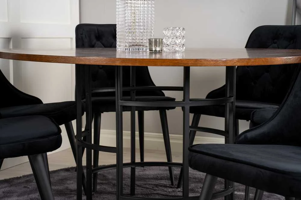 Venture Design Valgomasis stalas, Kopenhaga, ⌀140 cm, Ruda / Valgomasis kėdė, Veltinė prabanga, 66x88.5x50 cm, Juoda