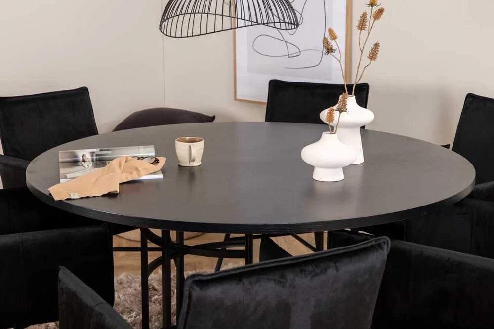 Venture Design Valgomasis stalas, Kopenhaga, 140x74 cm, Juodas / Valgomasis kėdė, Petra, 60x87x57 cm, Juoda