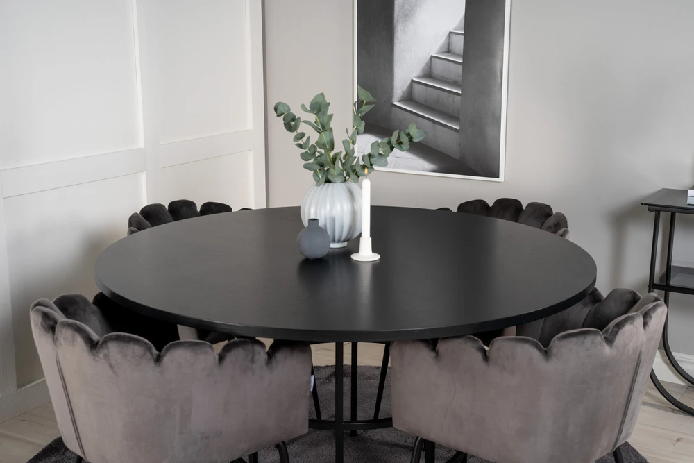 Venture Design Valgomasis stalas, Kopenhaga, ⌀140 cm, Juodas, Kėdė, Limhamn, 54x76 cm, Pilka