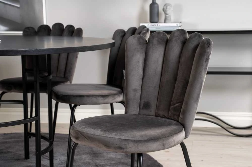 Venture Design Valgomasis stalas, Kopenhaga, ⌀140 cm, Juodas, Kėdė, Limhamn, 54x82.5x44.5 cm, Pilka