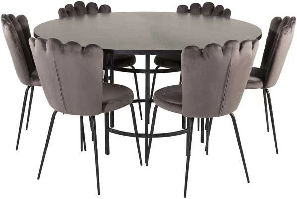 Venture Design Valgomasis stalas, Kopenhaga, ⌀140 cm, Juodas, Kėdė, Limhamn, 54x82.5x44.5 cm, Pilka