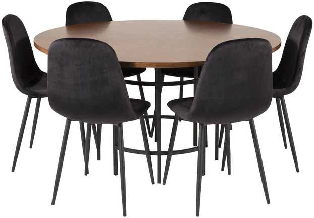 Venture Design Valgomasis stalas, Kopenhaga, ⌀140 cm, Ruda / Valgomasis kėdė, Poliaras, 53.3x88x42.5 cm, Juoda