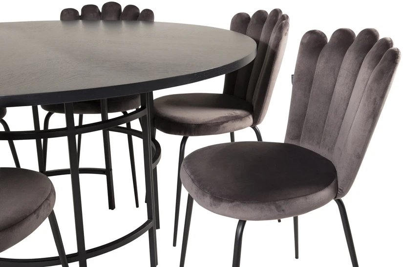 Venture Design Valgomasis stalas, Kopenhaga, ⌀140 cm, Juodas, Kėdė, Limhamn, 54x82.5x44.5 cm, Pilka